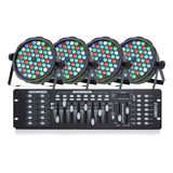 Kit 4 Canhao Refletor Led Par64 Rgbw 54 Led 3w + Mesa Dmx