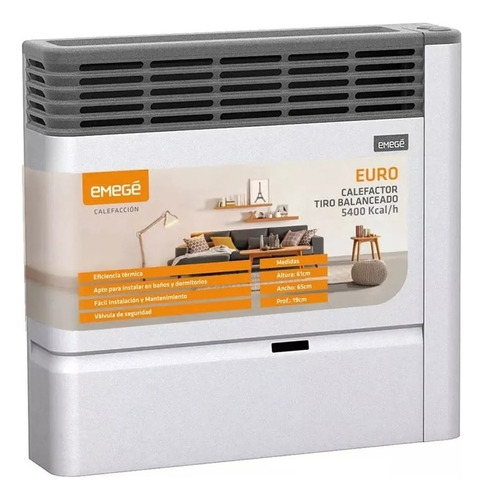 Calefactor Emege Euro 2155 5400cal Tiro Balanceado Multigas Color Gris