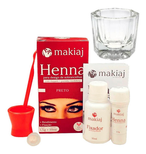Henna Makiaj Sobrancelha 1,5g + Fixador 10ml  + Dappen