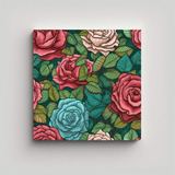 Cuadro Decorativo Patrón De Jardín De Rosas 30x30cm Flores