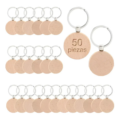 Llavero Redondo De Madera Diy 50 Piezas Personalizable Para Manualidades Y Eventos