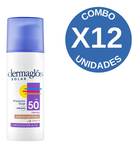 Combo X12 Dermaglos Protector Solar Fps 50 Tono Medio 50 Ml