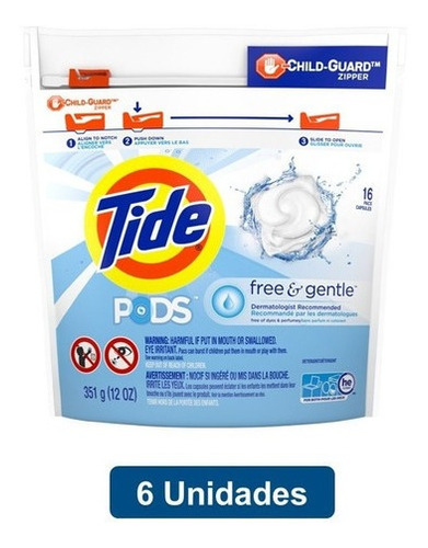 Detergente De Ropa Concentrado Free &gentle 16 Pods X 6 Tide
