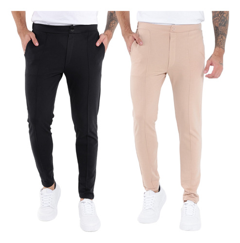 Kit 2 Calça Social Masculina Alfaiataria Skinny Esporte Fino