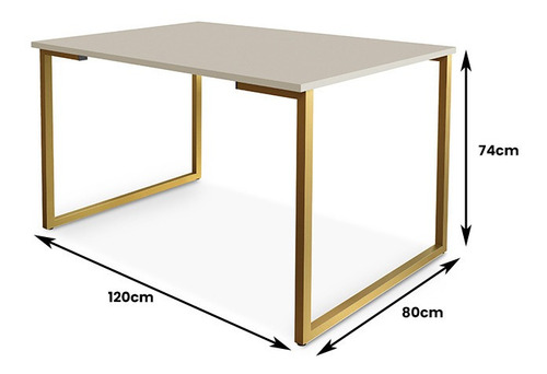 Mesa De Jantar Steel Estilo Industrial Pés De Aço 120x80cm Cor Da Tampa Dourado/off White Loja Docelar