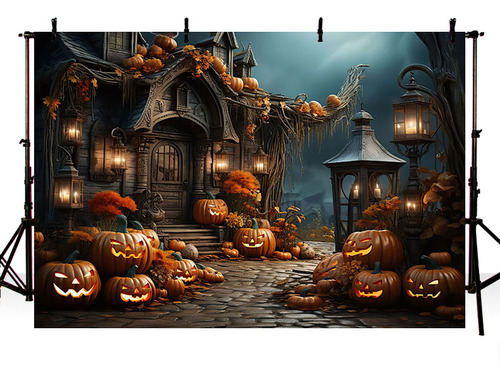 Telón De Fondo De Fiesta De Halloween De La Casa De Calabaza