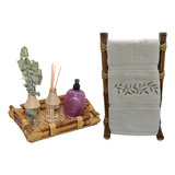 Kit Banheiro Lavabo Bambu Com Bandeja E Porta Toalha