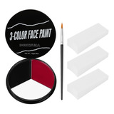 Pintura Facial Negra, Blanca, Roja, 3 Piezas, Esponja + Cep.