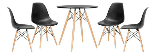 Kit Mesa Jantar Eames Wood 70 Cm 4 Cadeiras Eiffel Cores Cor Da Tampa Mesa Preto Com Cadeiras Preto