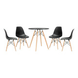 Kit Mesa Jantar Eames Wood 70 Cm 4 Cadeiras Eiffel Cores Cor Da Tampa Mesa Preto Com Cadeiras Preto