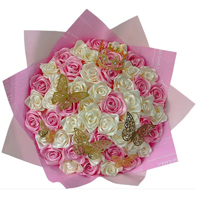 Ramo De 50 Rosas Eternas De Liston Incluye Accesorios Color Beige | Envío gratis