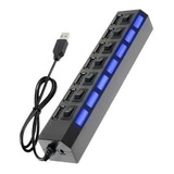 Hub Usb 2.0 Com 7 Portas Led Indicador E Botão Individual Cor Preto