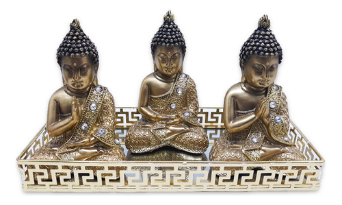 Kit Trio De Buda Tibetano Da Sabedoria Com Bandeja Moderna