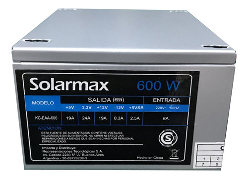 Fuente Solarmax Mini Atx Para Gabinete Slim 600w Kc-eaa-600