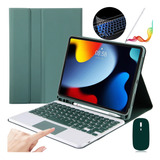 Funda C/teclado Mouse Lapiz P/iPad 9ª/8ª/7ª Gen 10.2'' Verde