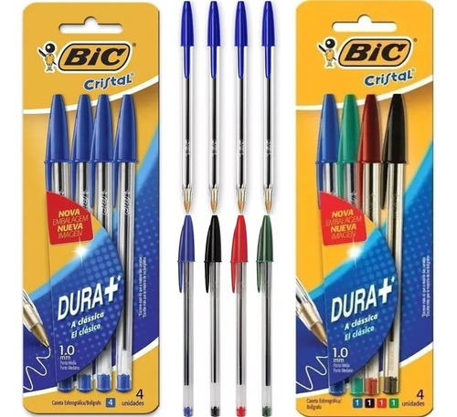 Kit Caneta Bic Azul Preta Vermelha Verde 8 Unidades 1.0mm