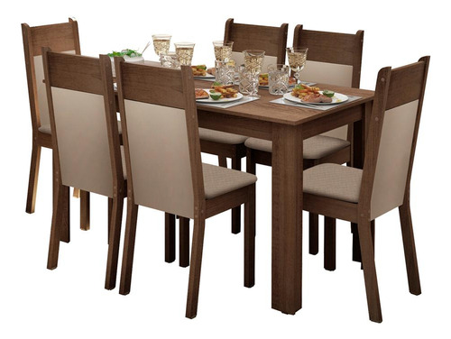 Juego Comedor Madesa Jaíne Mesa Tapa Madera 6 Sillas M/c/b