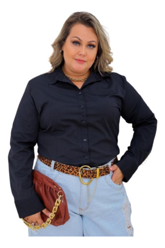 Camisa Social Feminina Plus Size Tricoline 