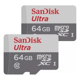 Kit 2 Cartão Memoria Micro Sd Sandisk 64gb Ultra Original