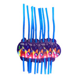 10 Popotes Flexibles Color Azul Con Diseño De Among Us