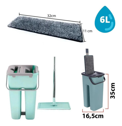 Rodo Mop Flat E Balde Para Limpeza De Piso + 1 Refil