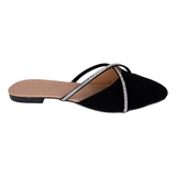 Mule Color Negro  Con Pedrería Fratello Para Mujer 0706