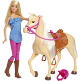 Muñeca Barbie Y Caballo Métricos Equitadora Rubia Con Caball