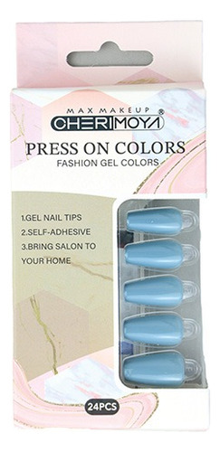 Press On Nail Tip Forma Coffin Color Azul Acero Cherimoya