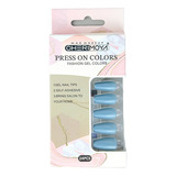 Press On Nail Tip Forma Coffin Color Azul Acero Cherimoya