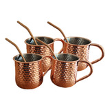 Set 4 Vasos Moscow Mule Mojito Mug Cobre + Bombillas Simplit