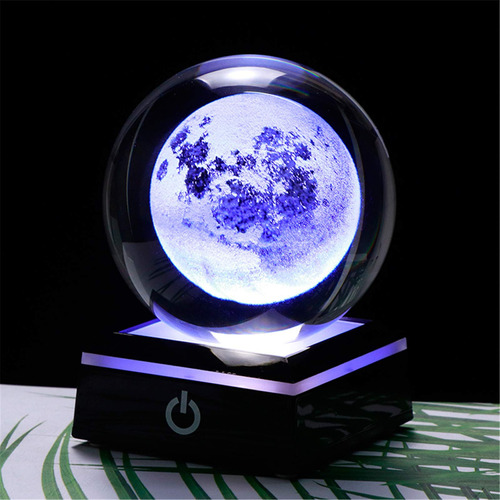 Esfera De Cristal Galaxia 3d Con Base Led - Luna De Cristal