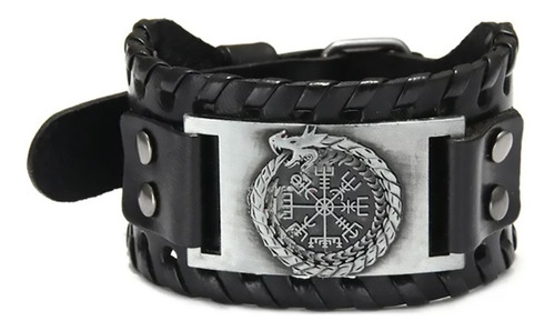 Pulseras Cuero Hombre Mujer Brujula Vikinga Vegvisir Amuleto