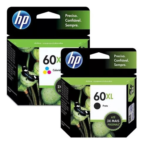 Kit Cartuchos Originais Hp 60 Xl Preto E 60 Xl Color P D2660