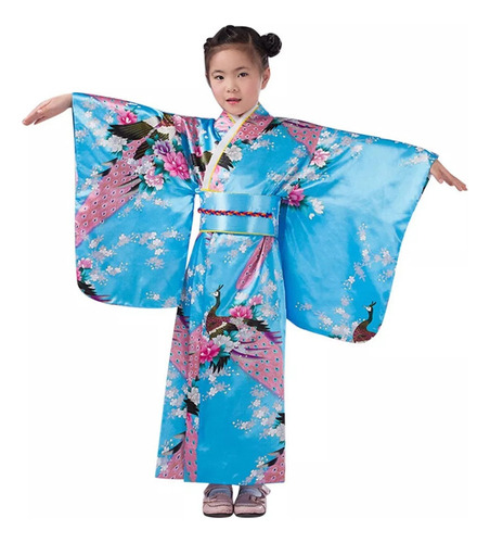 Niños Niña Ropa Kimono Vestido Traje Japonés Manga Larga