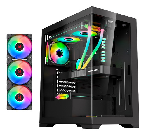 Gabinete Crystal Black Rgb Atx, Vidrio Templado, 3 Coolers