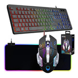 Kit Teclado Mouse Gamer Silencioso Led Rgb Pad Pc Notebook 