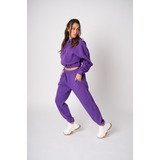 Conjunto Mujer Frizado Jogging Y Buzo Oversize Corto Capucha