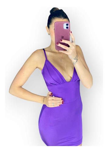 Vestido Corto Mujer Lycra Escote V Tazas Plisadas