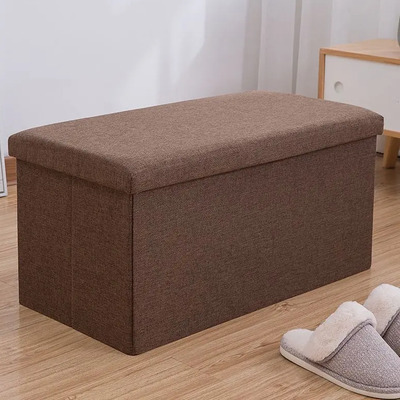 Taburete Baul Plegable Algodón Lino Marrón 50x31x31cm Almacenamiento | Envío gratis