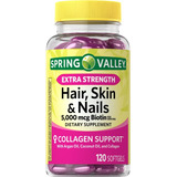 Hair Skin Nails 120 Softgels + 5,000 Mcg Biotin + Colágeno
