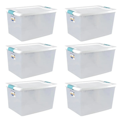 Pack de 6 Cajas Organizadoras de Plástico Transparente con Tapa para 61 Litros | Envío gratis