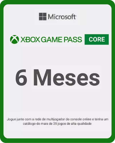 Xbox Game Pass Core 6 Meses - Código 25 Digitos 