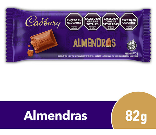 Chocolate Con Almendras Cadbury 82 G. Sin Tacc