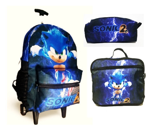 Kit Mochila Infantil Sonic Bolsa Escolar Rodinhas Juvenil