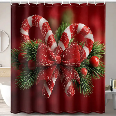 Cortina De Ducha Con Estampado De Caramelos Navideños Con Te