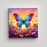 50x50cm Cuadro Abstracto Mariposa Vibrante Bastidor Madera