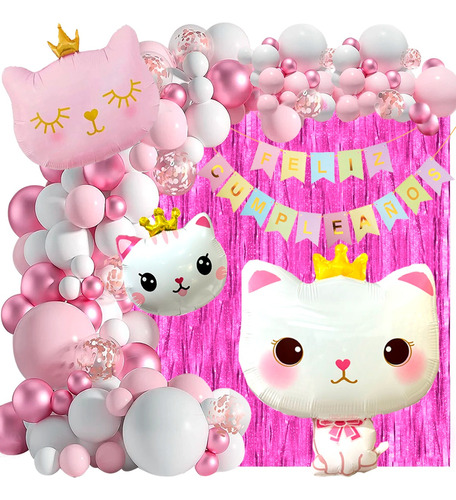 50 Art Globos Gatita Reina Gata Rosa Kawaii Corona Deco749