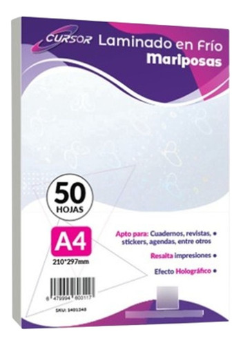 Laminado En Frio Diseño Mariposa A4 Cursor Pack 50 