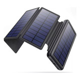 Power Bank Solar Recargable 4 Paneles 20000mah Con Linterna Color Negr