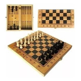 Juego De Mesa Madera 3 En 1 Ajedrez Damas Backgammon 34x34cm